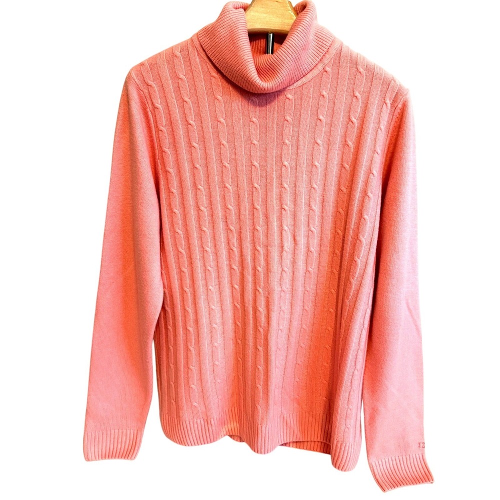 Izod Womens XL Pink Cable Knit Cowl Neck Sweater Preppy Soft Classic Career
